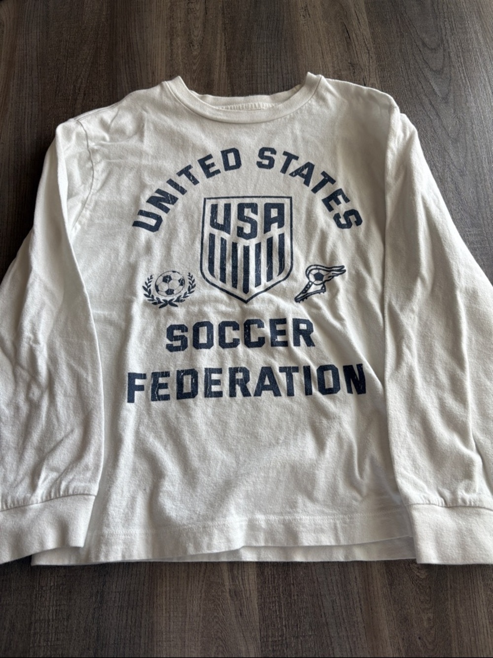 GAP White Long Sleeve USA Soccer Federation Tee with Navy Graphics